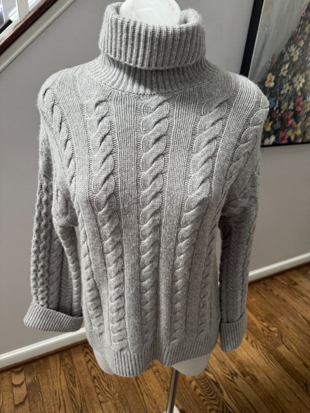 NAADAM Wool Cashmere Ribbed Cable Knit Turtleneck Sweater Grey Size XS